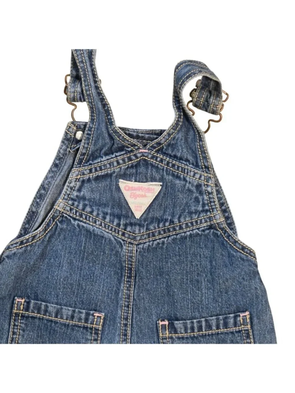 OshKosh Bgosh Infant Girls Denim Overalls Shortalls 18 Months Flower Embroidery